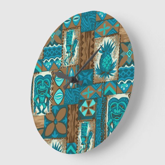 Pomaika'i Tikiのハワイのヴィンテージの樹皮布 ラージ壁時計 (傾斜)