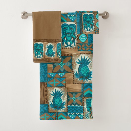 Pomaika'i Tikiのハワイの樹皮布の座標-ブラウン バスタオルセット (インサイチュ)