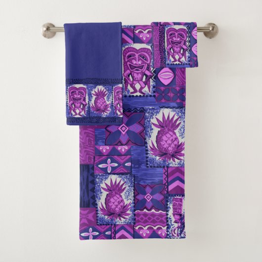 Pomaika'i Tikiのハワイの樹皮布の座標-紫色 バスタオルセット (インサイチュ)