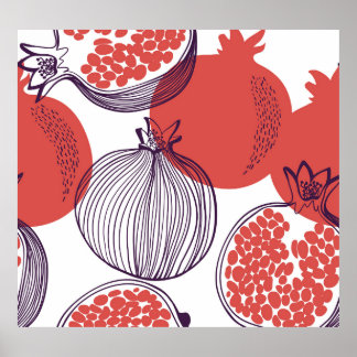 Pomegranateファッション：シームレスなヴィンテージパターン ポスター