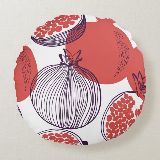 Pomegranateファッション：シームレスなヴィンテージパターン ラウンドクッション (正面)