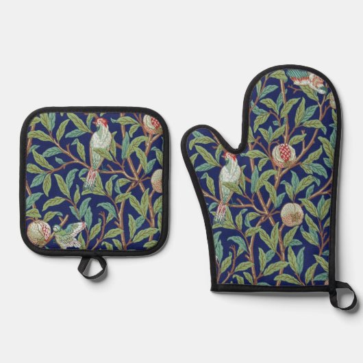 Pomegranate and Little Bird, William Morris 鍋つかみ&鍋敷きセット (正面)