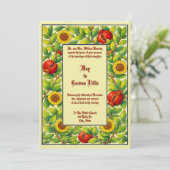 Pomegranate Fruit & Floral Border Wedding 招待状 (スタンド正面)