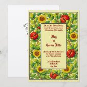 Pomegranate Fruit & Floral Border Wedding 招待状 (正面/裏面)