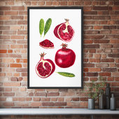 Pomegranate Fruity Watercolor Art ポスター