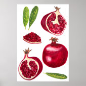 Pomegranate Fruity Watercolor Art ポスター (正面)