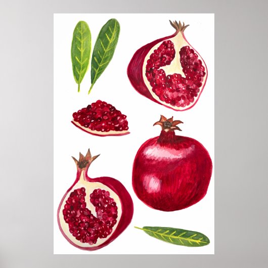 Pomegranate Fruity Watercolor Art ポスター (正面)