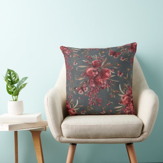 Pomegranate & Olive Botanical Throw Pillow | Wine クッション (椅子)