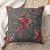 Pomegranate & Olive Botanical Throw Pillow | Wine クッション (ブランケット)