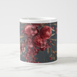 Pomegranate & Olive Mug | Wine Red Botanical Print ジャンボコーヒーマグカップ
