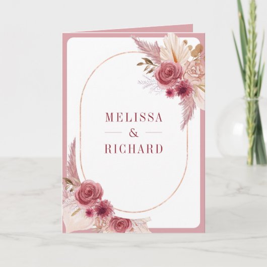 Pomegranate Pink Floral Pampas QR Code Wedding 招待状 (正面)