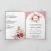 Pomegranate Pink Floral Pampas QR Code Wedding 招待状 (内部)