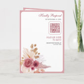 Pomegranate Pink Floral Pampas QR Code Wedding 招待状 (裏面)