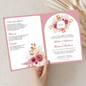 Pomegranate Pink Floral Pampas QR Code Wedding 招待状