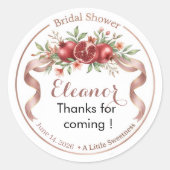 Pomegranate & Ribbon Bridal Shower Favor Sticker ラウンドシール (正面)
