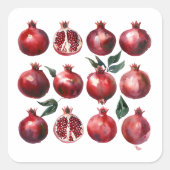 Pomegranate Watercolor Art スクエアシール (正面)