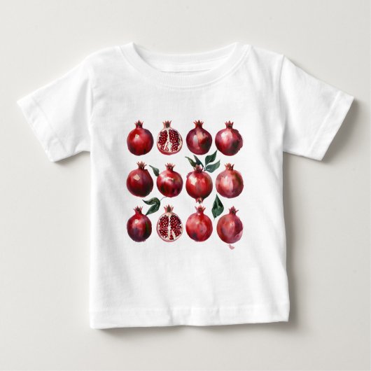 Pomegranate Watercolor Art ベビーTシャツ (正面)