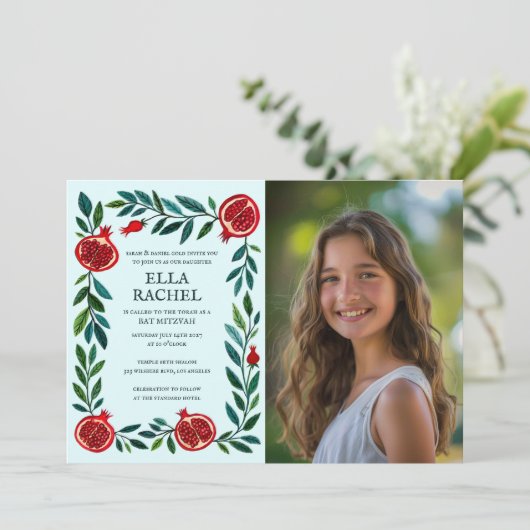 Pomegranates Custom PHOTO B'nai Bat Bar Mitzvah 招待状 (スタンド正面)