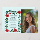 Pomegranates Custom PHOTO B'nai Bat Bar Mitzvah 招待状 (正面/裏面)