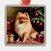 Pomeranian Christmas メタルオーナメント (正面)