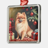 Pomeranian Christmas メタルオーナメント (左)