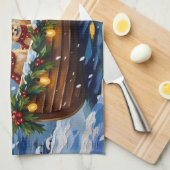 Pomeranian Christmas Boat Holiday キッチンタオル (四つ折り)