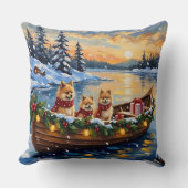 Pomeranian Christmas Boat Holiday クッション (正面)