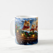 Pomeranian Christmas Boat Holiday コーヒーマグカップ (正面左)