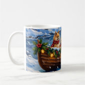 Pomeranian Christmas Boat Holiday コーヒーマグカップ (左)