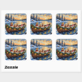 Pomeranian Christmas Boat Holiday スクエアシール (シート)