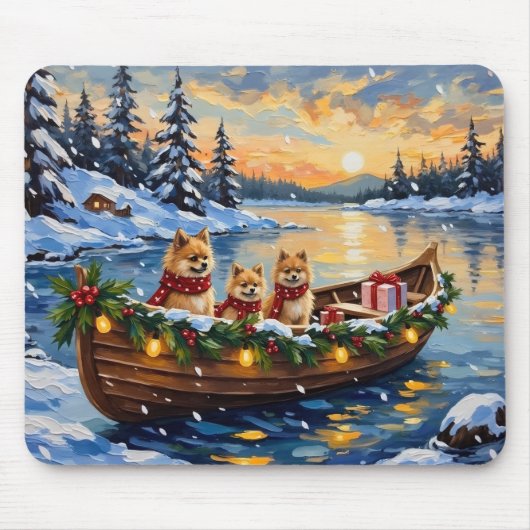 Pomeranian Christmas Boat Holiday マウスパッド (正面)