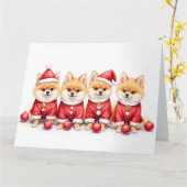 Pomeranian Christmas Dress Santa Hat カード (黄色い花)