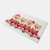 Pomeranian Christmas Dress Santa Hat ドアマット (アングル)
