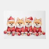Pomeranian Christmas Dress Santa Hat ドアマット (正面)