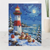Pomeranian Christmas Lighthouse Holiday カード (正面)