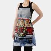 Pomeranian Christmas Red Truck Holiday Gift エプロン (インサイチュ)