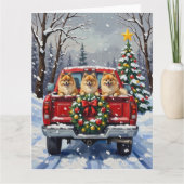 Pomeranian Christmas Red Truck Holiday Gift カード (正面)