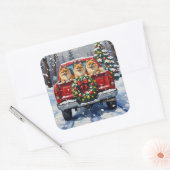 Pomeranian Christmas Red Truck Holiday Gift スクエアシール (封筒)