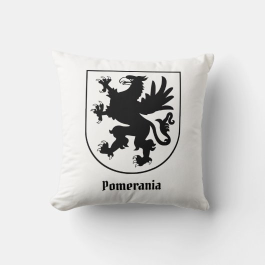 Pomeranian Coat of Arms Black and White Heraldic クッション (正面)