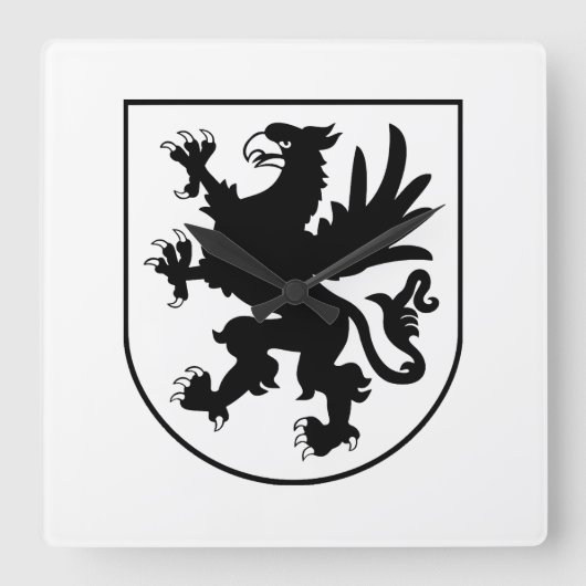 Pomeranian Coat of Arms Black and White Heraldic スクエア壁時計 (正面)