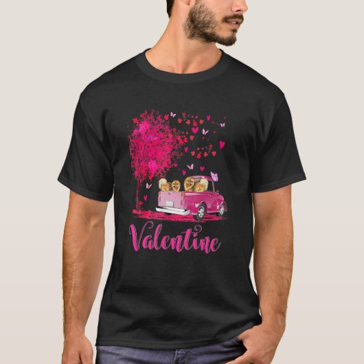 Pomeranian Couple Truck Happy Valentine's Day Tシャツ (正面)