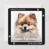 Pomeranian Dog Black Watercolor Christmas シーズンカード (正面)