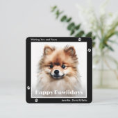 Pomeranian Dog Black Watercolor Christmas シーズンカード (スタンド正面)