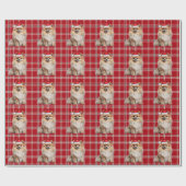 Pomeranian Dog Holiday Plaid Christmas ラッピングペーパー (フラット)