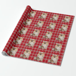 Pomeranian Dog Holiday Plaid Christmas ラッピングペーパー