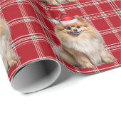 Pomeranian Dog Holiday Plaid Christmas ラッピングペーパー (ロールコーナー)