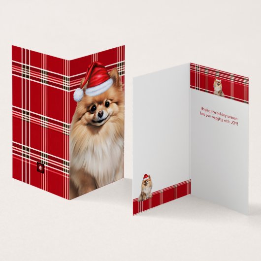 Pomeranian Dog Holiday Red Plaid Christmas (内部&外部)