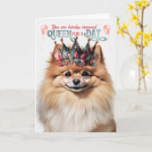 Pomeranian Dog Queen for a Day Funny Birthday カード (黄色い花)