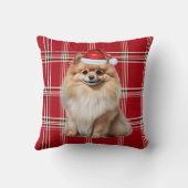 Pomeranian Dog Red Plaid Christmas Holiday クッション (裏面)