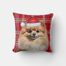 Pomeranian Dog Red Plaid Christmas Holiday クッション